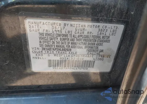 2017 Nissan Sentra Sv z USA, uszkodzony, nr VIN 3N1AB7AP2HL692928